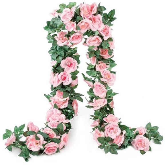 4 count | Pink Rose Floral Vines Green Leaves Garland Wedding Dining Table Decor - Picture 3 of 4
